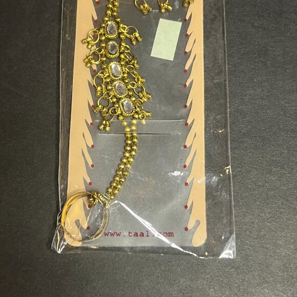 Zeal Gold Tone White Gem Rhinestone Tassel Bracelet + Adjustable Ring Jewelry - Picture 3 of 4